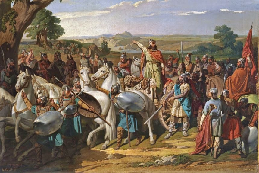 El rey Don Rodrigo arengando a sus tropas en la batalla de Guadalete (Museo del Prado)